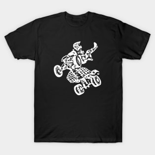 Quad Bike Freestyle White Sketch Art T-Shirt